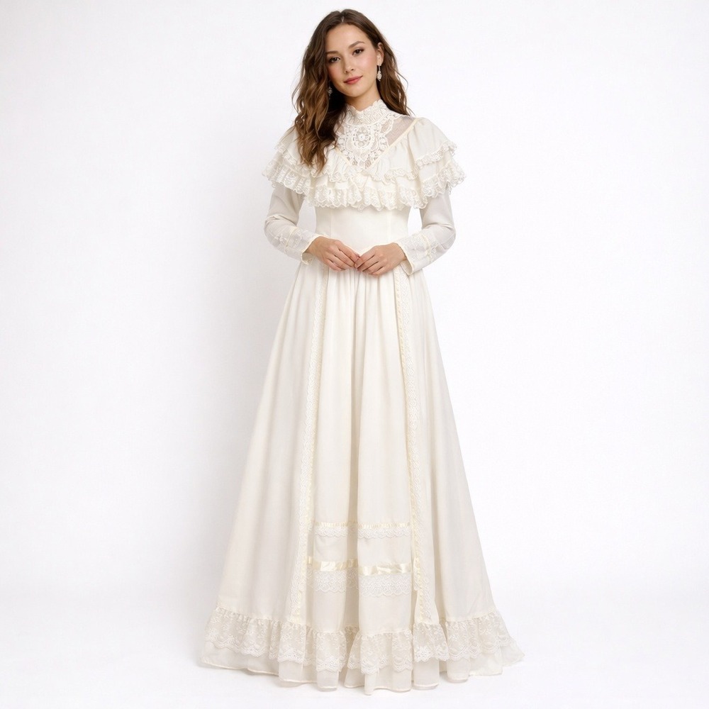 GUNNE SAX Romantic Renaissance Lace Prairie Bridal Wedding Dress Long Sleeve